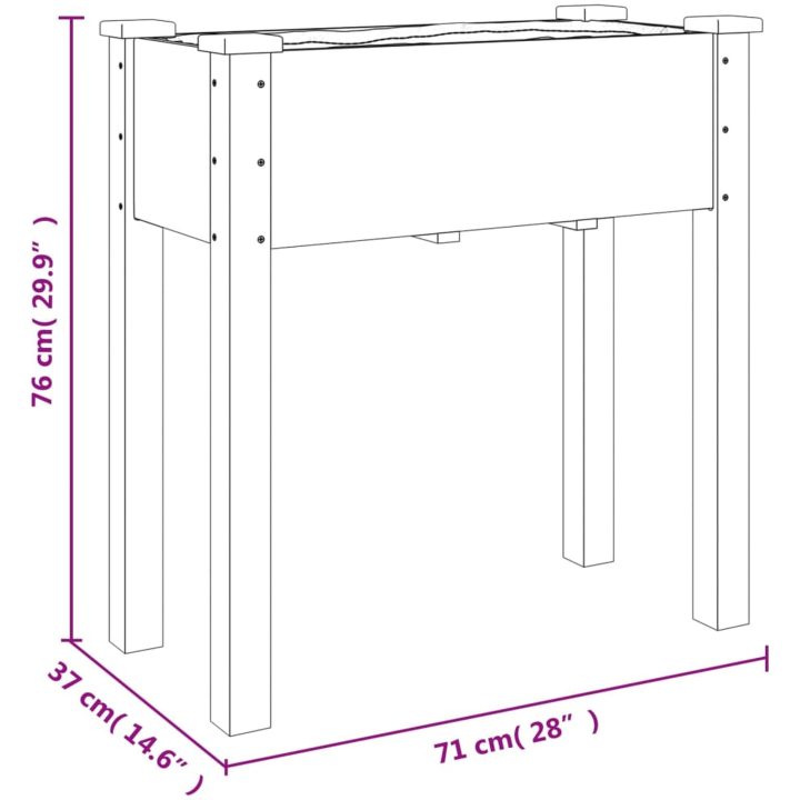 Odlingslåda på hjul med foder brun massivt granträ vidaXL 71 x 37 x 80 cm – bild 8