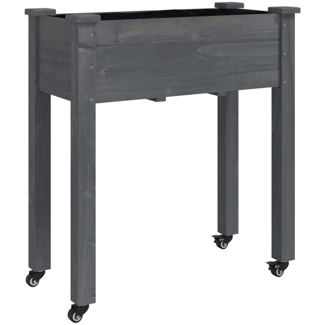 Odlingslåda på hjul med foder grå massivt granträ vidaXL 71 x 37 x 80 cm – bild 2