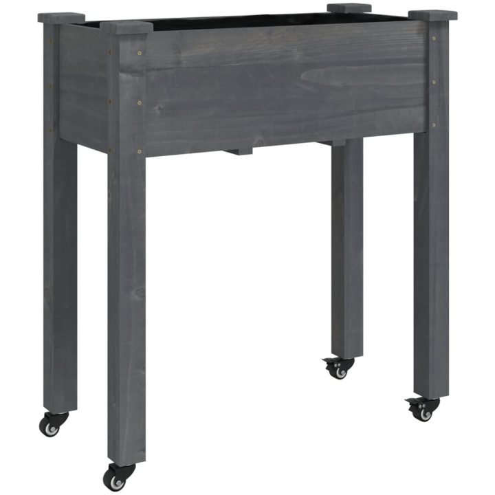Odlingslåda på hjul med foder grå massivt granträ vidaXL 71 x 37 x 80 cm – bild 2