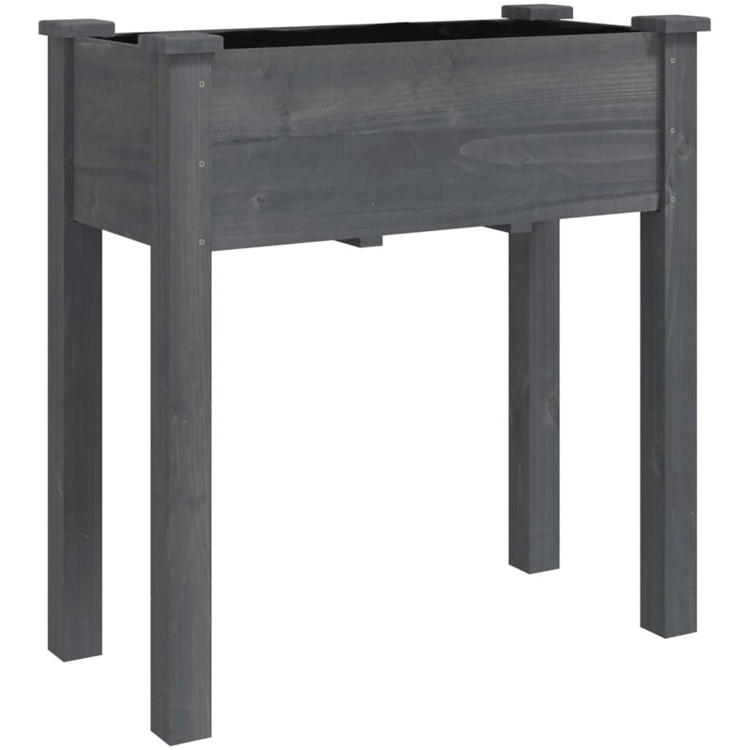 Odlingslåda på hjul med foder grå massivt granträ vidaXL 71 x 37 x 80 cm – bild 3