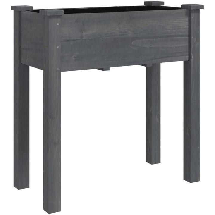 Odlingslåda på hjul med foder grå massivt granträ vidaXL 71 x 37 x 80 cm – bild 3