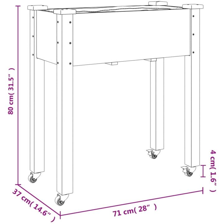 Odlingslåda på hjul med foder grå massivt granträ vidaXL 71 x 37 x 80 cm – bild 7