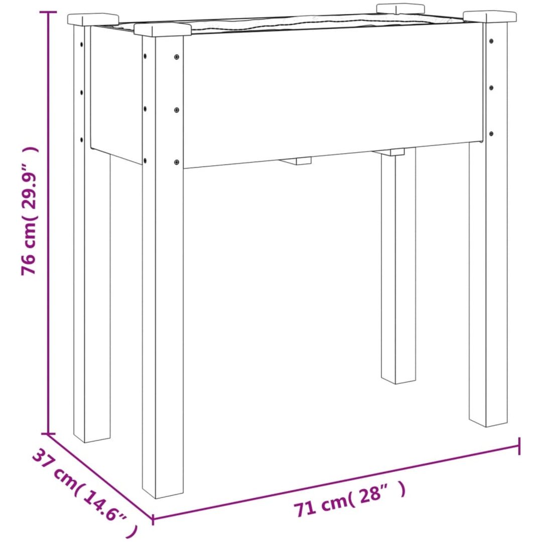 Odlingslåda på hjul med foder grå massivt granträ vidaXL 71 x 37 x 80 cm – bild 8