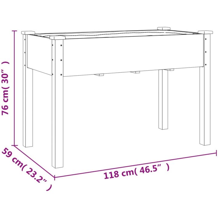 Odlingslåda på hjul med foder massivt granträ vidaXL 118 x 59 x 80 cm – bild 8