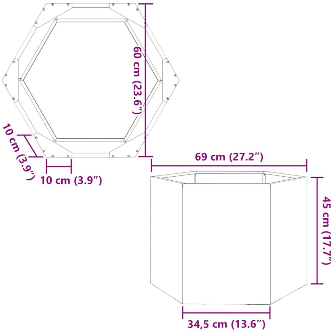 Odlingslåda sexkantig galvaniserat stål vidaXL 69 x 60 x 45 cm – bild 11