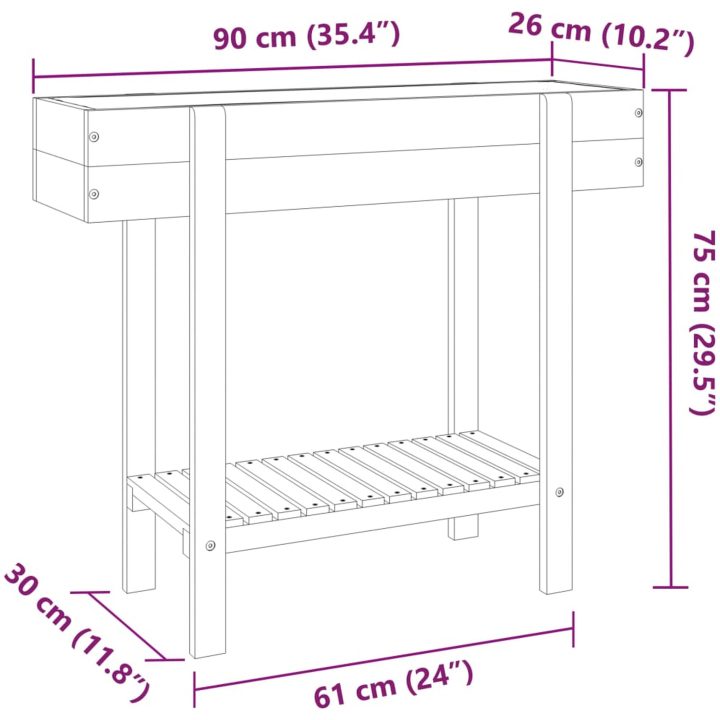 Odlingslåda upphöjd 90x30x75 cm massivt akaciaträ vidaXL – bild 9