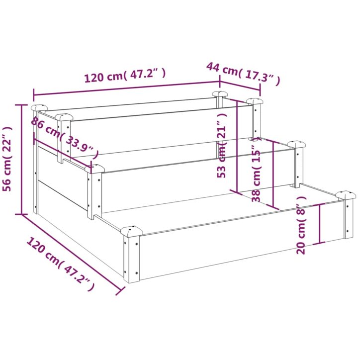 Odlingslåda upphöjd brun 120x120x56 cm massivt granträ vidaXL – bild 7