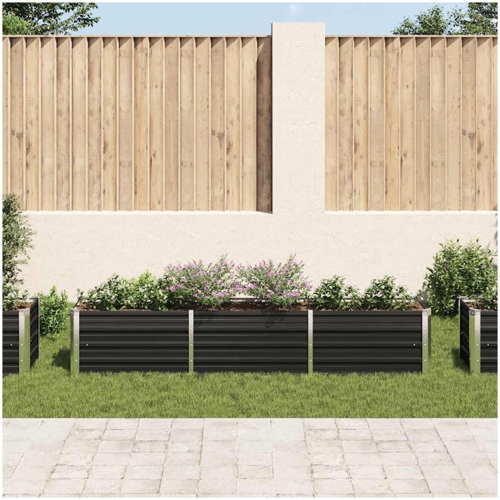 Odlingslåda upphöjd galvaniserat stål antracit vidaXL 240 x 40 x 45 cm – bild 3