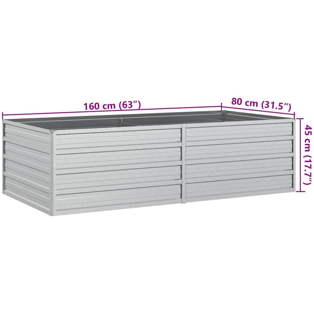 Odlingslåda upphöjd galvaniserat stål silver vidaXL 160 x 80 x 45 cm – bild 7