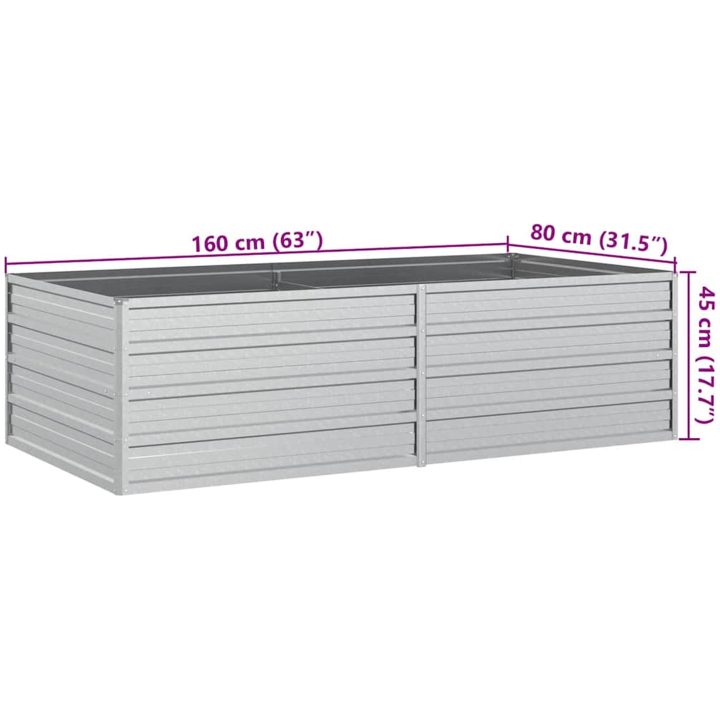 Odlingslåda upphöjd galvaniserat stål silver vidaXL 160 x 80 x 45 cm – bild 7
