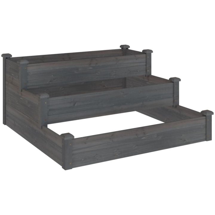 Odlingslåda upphöjd grå 120x120x56 cm massivt granträ vidaXL – bild 2