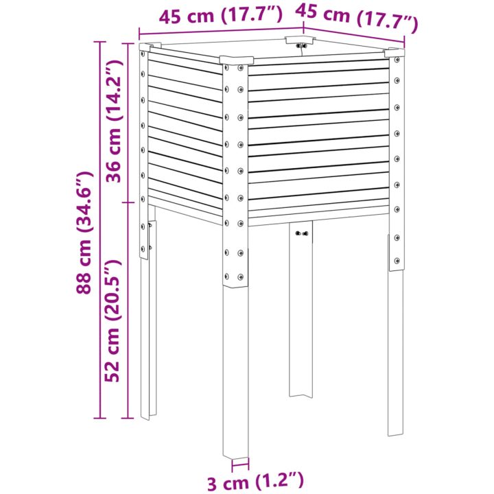Odlingslåda väderbeständigt stål vidaXL 45 x 45 x 88 cm – bild 10