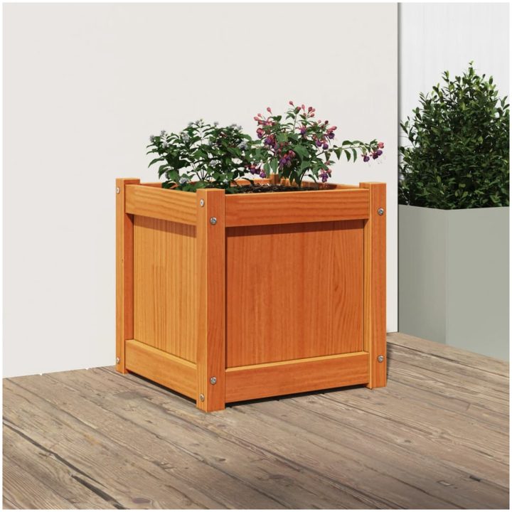 Odlingslåda vaxbrun 40x40x40 cm vit massiv furu vidaXL – bild 3