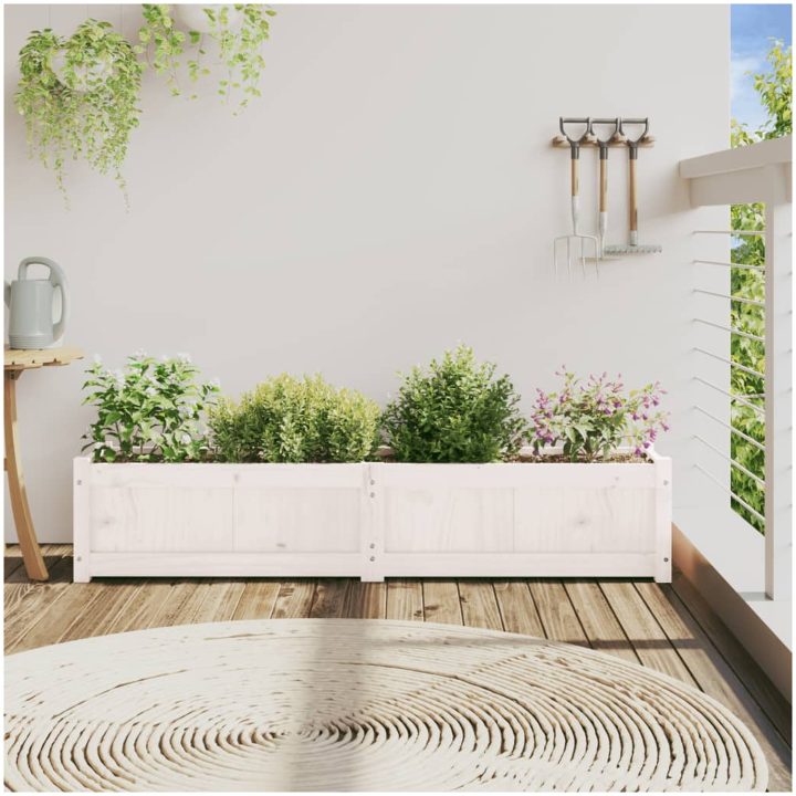 Odlingslåda vit 150x31x31 cm massiv furu vidaXL – bild 3