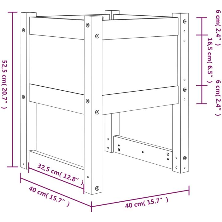 Odlingslåda vit massiv furu vidaXL 40 x 40 x 52.5 cm – bild 7