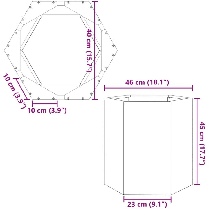 Odlingslåda vit sexkantig stål vidaXL 46 x 40 x 45 cm – bild 10