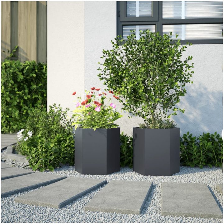 Odlingslådor 2 st antracit sexkantig stål vidaXL 46 x 40 x 45 cm – bild 3