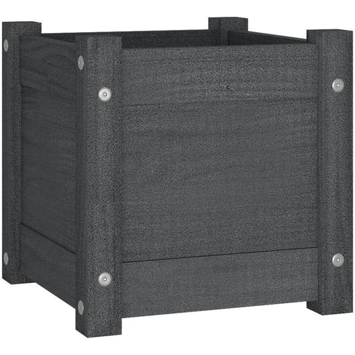 Odlingslådor 2 st grå 31x31x31 cm massiv furu vidaXL – bild 4