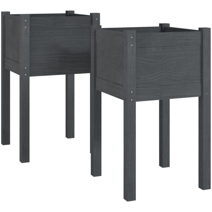 Odlingslådor 2 st grå 40x40x70 cm massiv furu vidaXL – bild 2
