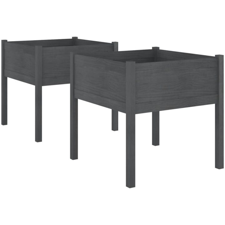 Odlingslådor 2 st grå 70x70x70 cm massiv furu vidaXL – bild 2