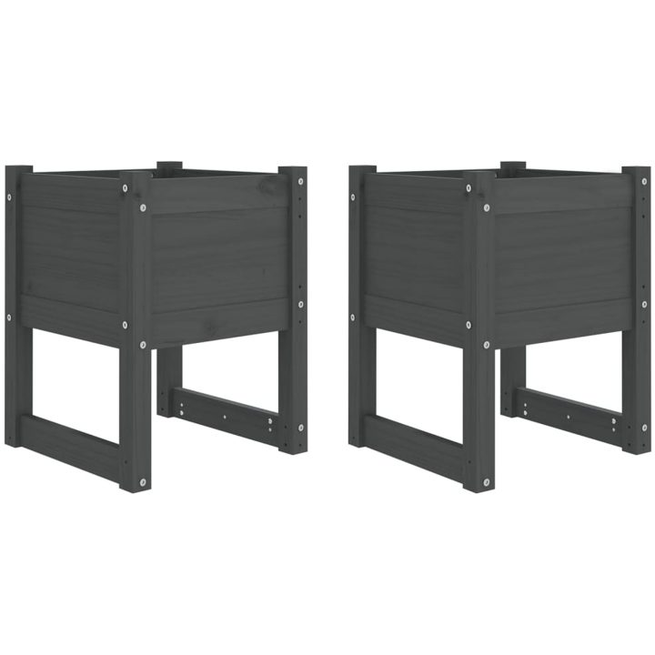 Odlingslådor 2 st grå massiv furu vidaXL 40 x 40 x 52.5 cm – bild 2