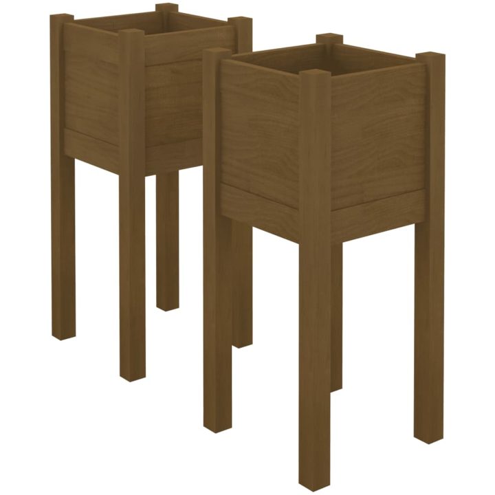 Odlingslådor 2 st honungsbrun 31x31x70 cm massiv furu vidaXL – bild 2
