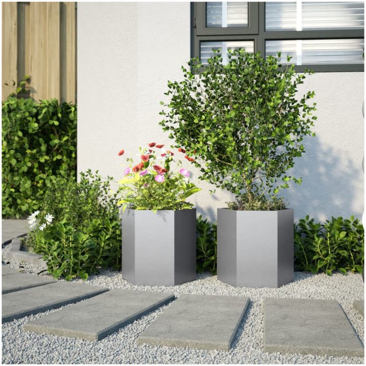 Odlingslådor 2 st sexkantig galvaniserat stål vidaXL 46 x 40 x 45 cm – bild 3