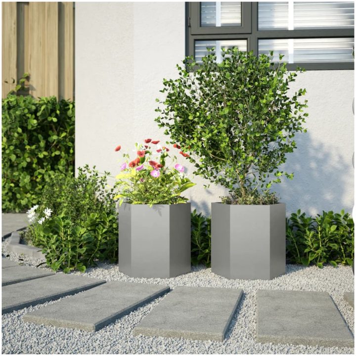 Odlingslådor 2 st sexkantig rostfritt stål vidaXL 46 x 40 x 45 cm – bild 3