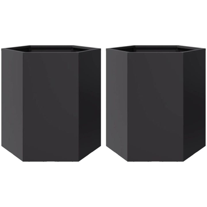 Odlingslådor 2 st svart sexkantig stål vidaXL 46 x 40 x 45 cm – bild 2