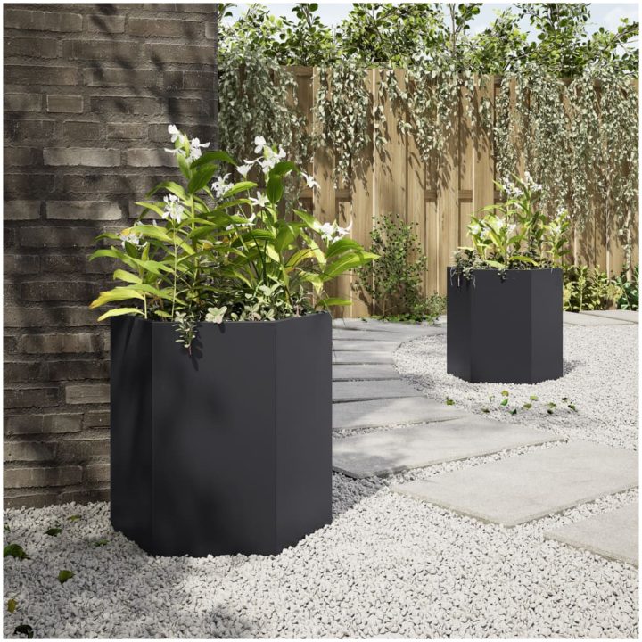 Odlingslådor 2 st svart sexkantig stål vidaXL 46 x 40 x 45 cm – bild 3