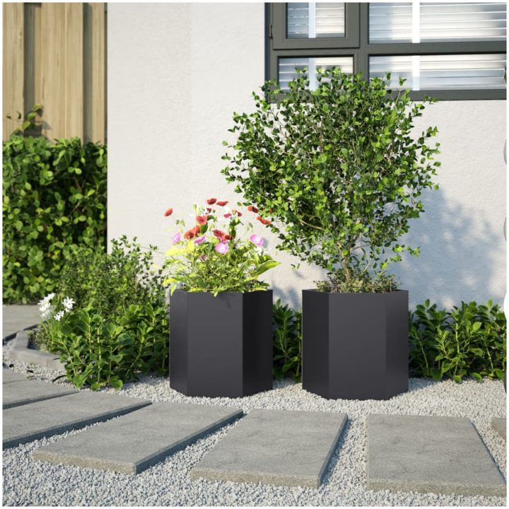 Odlingslådor 2 st svart sexkantig stål vidaXL 46 x 40 x 45 cm – bild 4