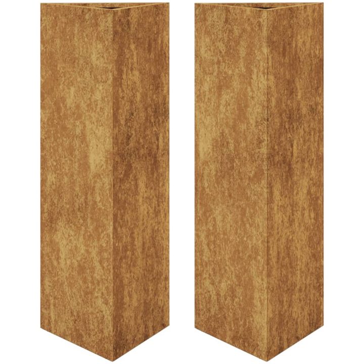Odlingslådor 2 st triangulär rosttrögt stål vidaXL 30 x 26 x 75 cm – bild 2