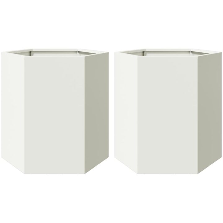 Odlingslådor 2 st vit sexkantig stål vidaXL 46 x 40 x 45 cm – bild 2
