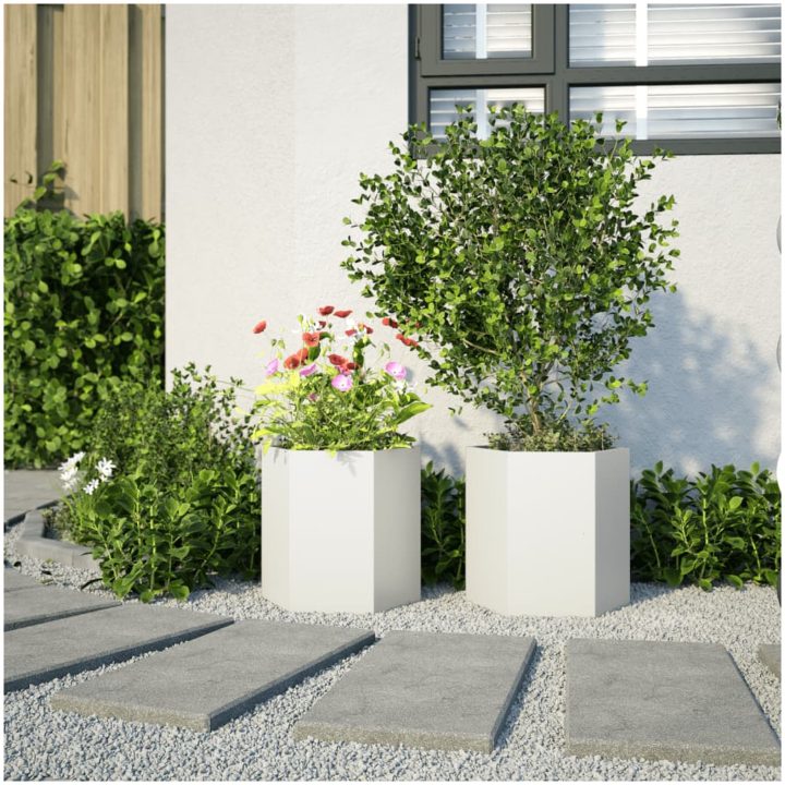 Odlingslådor 2 st vit sexkantig stål vidaXL 46 x 40 x 45 cm – bild 3