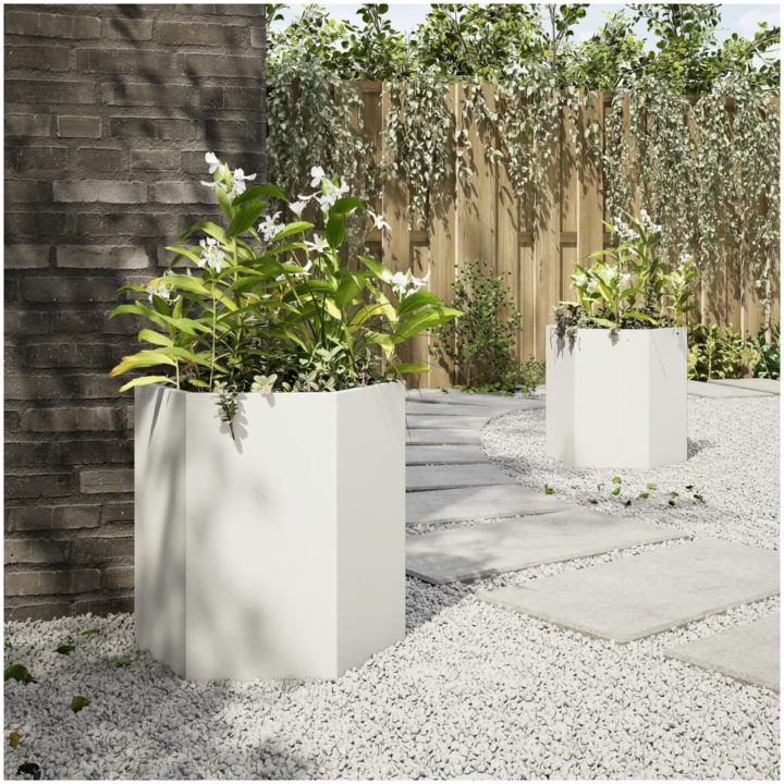 Odlingslådor 2 st vit sexkantig stål vidaXL 46 x 40 x 45 cm – bild 4