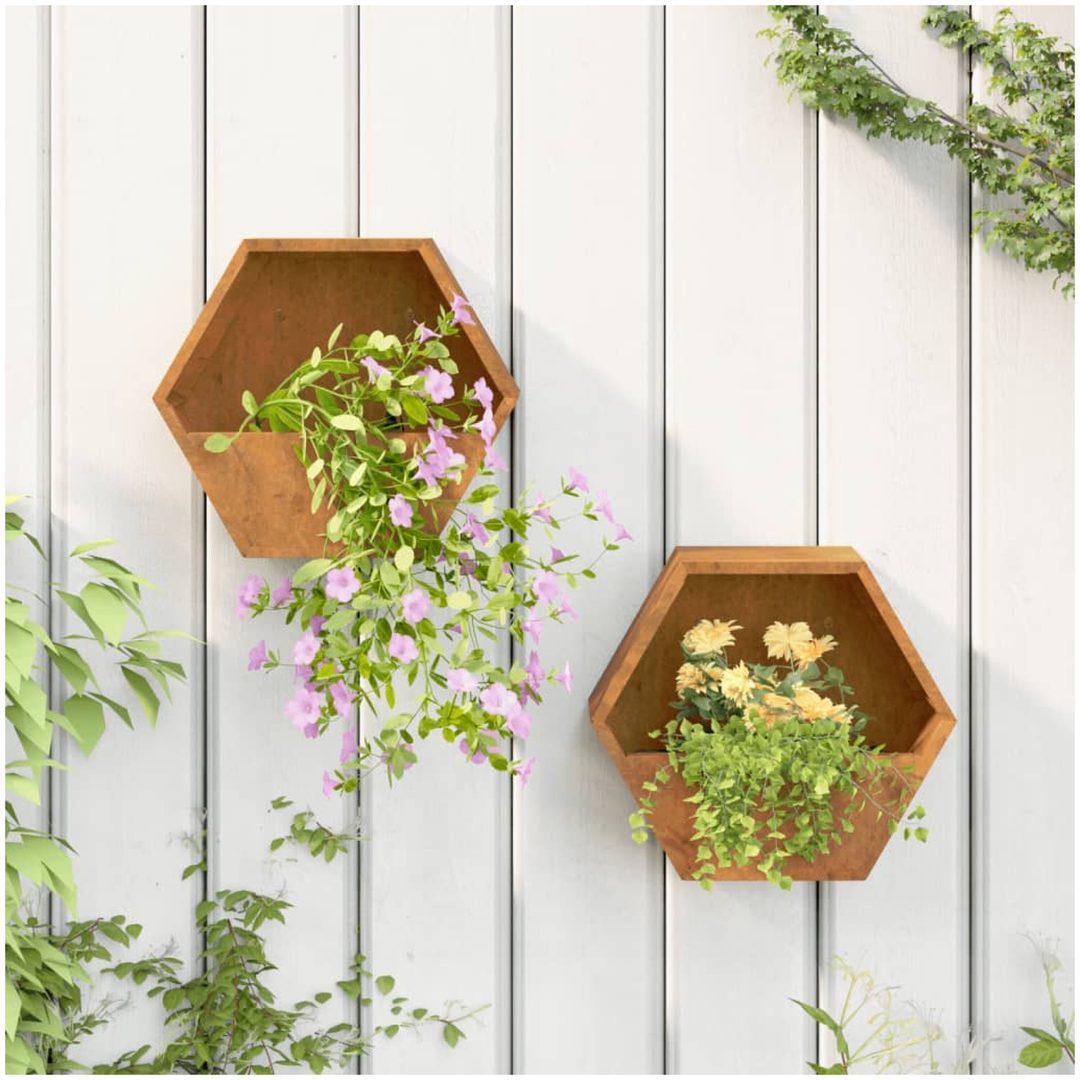 Odlingslådor för vägg 2 st rosttrögt stål vidaXL 30 x 10 x 25 cm