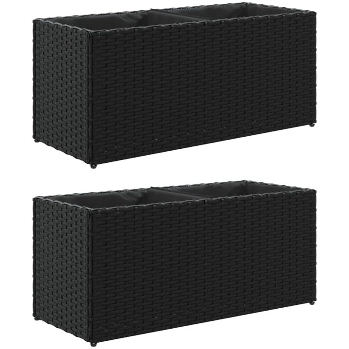 Odlingslådor med 2 krukor 2 st svart konstrotting vidaXL 72 x 30 x 32 cm – bild 2