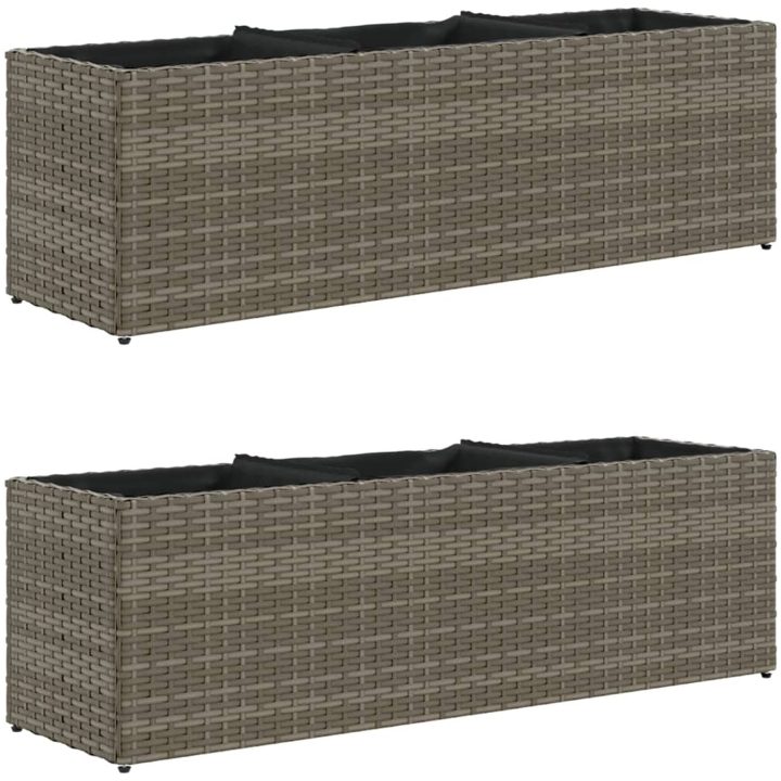 Odlingslådor med 3 krukor 2 st grå konstrotting vidaXL 105 x 30 x 32 cm – bild 2