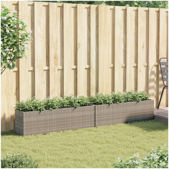 Odlingslådor med 3 krukor 2 st grå konstrotting vidaXL 105 x 30 x 32 cm – bild 3