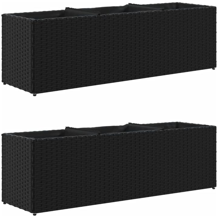 Odlingslådor med 3 krukor 2 st svart konstrotting vidaXL 105 x 30 x 32 cm – bild 2