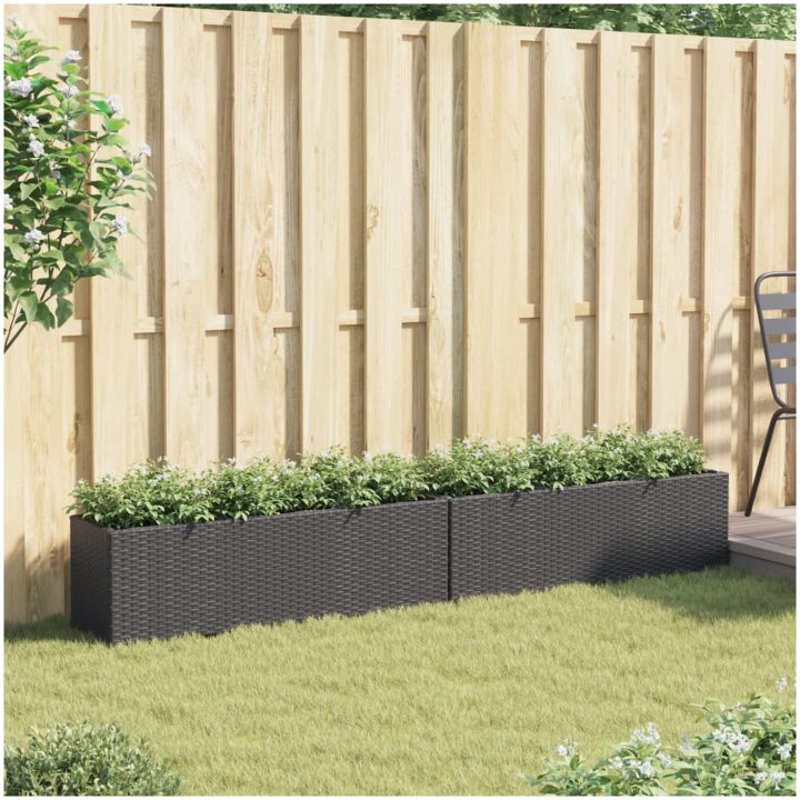 Odlingslådor med 3 krukor 2 st svart konstrotting vidaXL 105 x 30 x 32 cm – bild 3