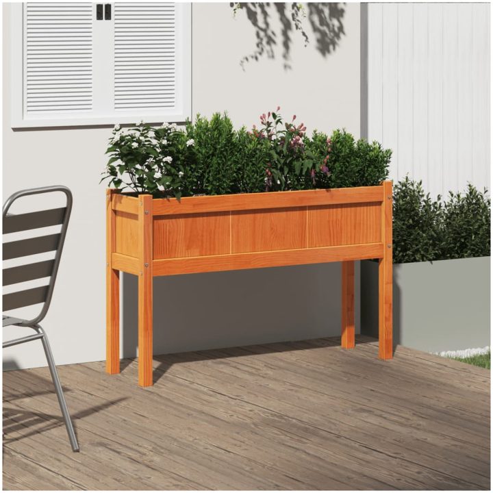 Odlingslådor med ben vaxbrun 110x31x70 cm massiv furu vidaXL – bild 3