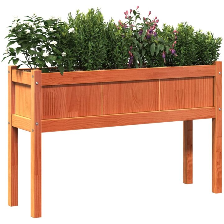 Odlingslådor med ben vaxbrun 110x31x70 cm massiv furu vidaXL – bild 4