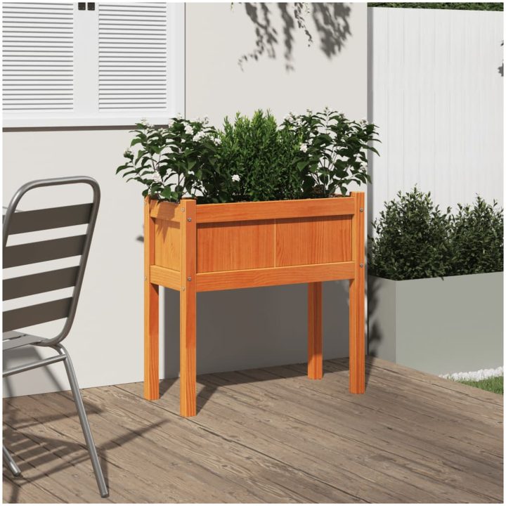Odlingslådor med ben vaxbrun 70x31x70 cm massiv furu vidaXL – bild 3