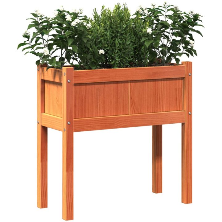 Odlingslådor med ben vaxbrun 70x31x70 cm massiv furu vidaXL – bild 4