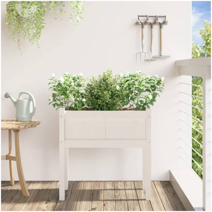 Odlingslådor med ben vit 70x31x70 cm massiv furu vidaXL – bild 3