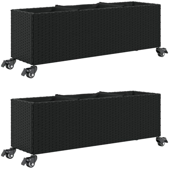 Odlingslådor med hjul 2 st svart konstrotting vidaXL 107 x 32 x 38 cm – bild 2