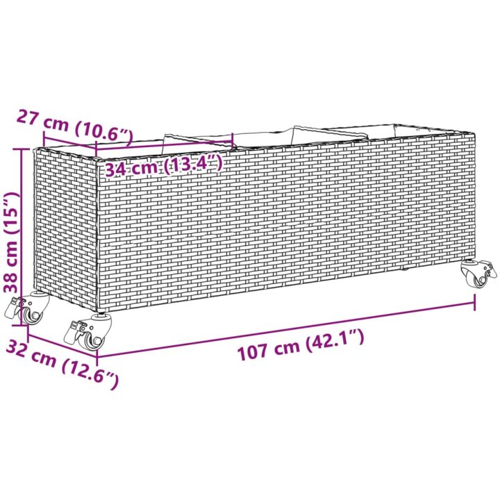 Odlingslådor med hjul 2 st svart konstrotting vidaXL 107 x 32 x 38 cm – bild 12