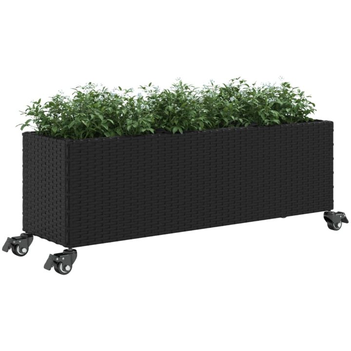 Odlingslådor med hjul 2 st svart konstrotting vidaXL 107 x 32 x 38 cm – bild 4