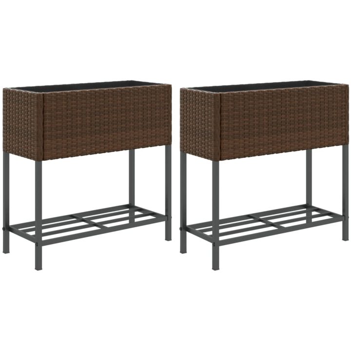 Odlingslådor med hylla 2 st brun konstrotting vidaXL 70 x 28 x 70 cm – bild 2